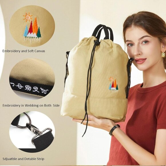 Women Canvas Tote Handbags Casual Shoulder Work Bag Crossbody Bag with Sunshine - Picture 6 of 7